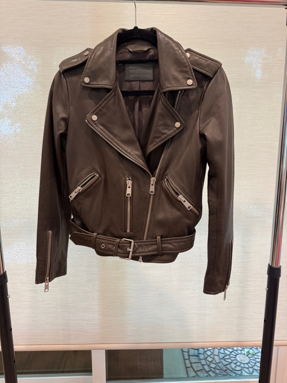 ALLSAINTS Balfern Leather Biker Jacket Dark Olive-Brown Moto Jacket - RARE COLOR - Picture 3 of 13